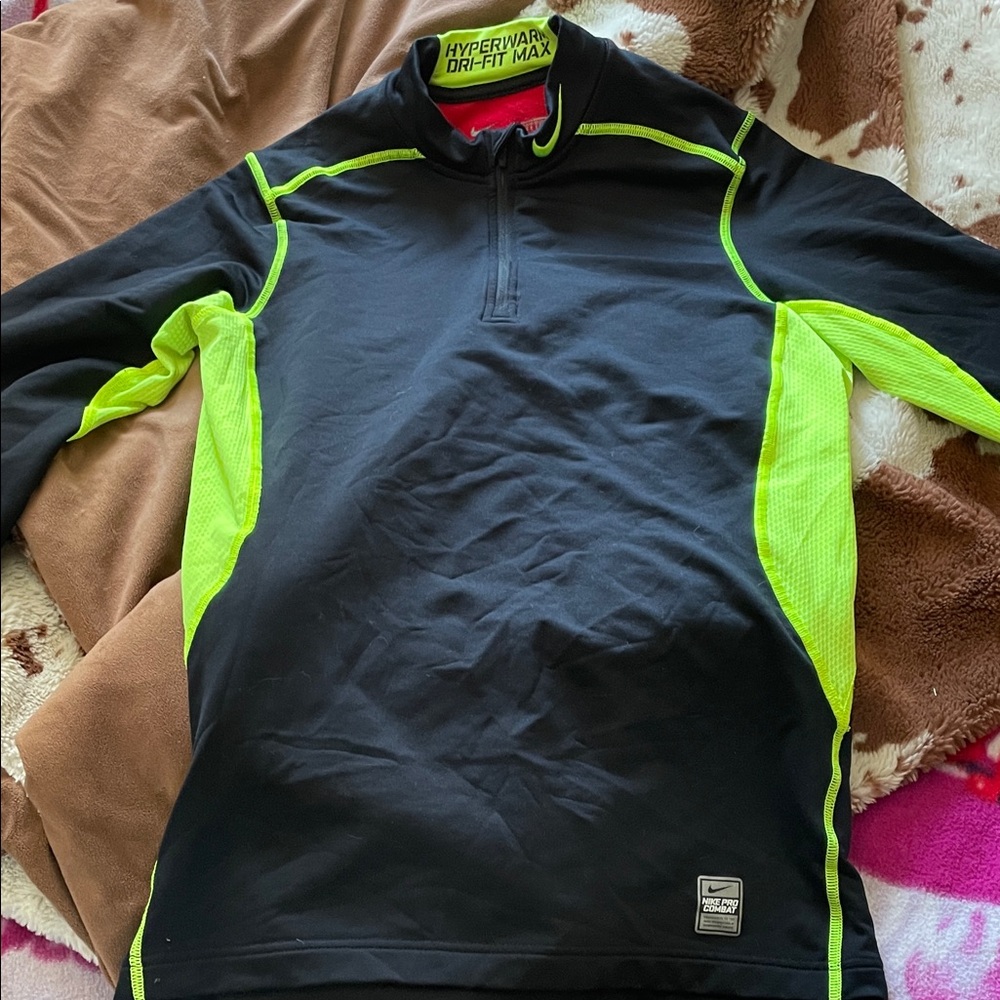 Nike Black and Neon Green Women's Sweater